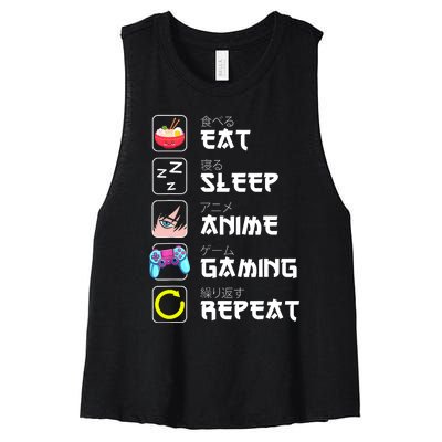 Eat Sleep Anime Gaming Repeat Japan Kawaii Manga Anime Gifts Women's Racerback Cropped Tank