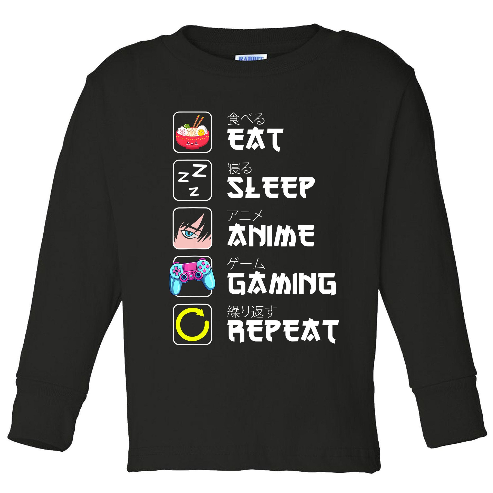 Eat Sleep Anime Gaming Repeat Japan Kawaii Manga Anime Gifts Toddler Long Sleeve Shirt