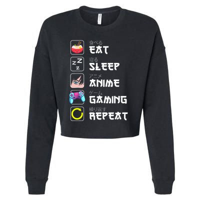 Eat Sleep Anime Gaming Repeat Japan Kawaii Manga Anime Gifts Cropped Pullover Crew