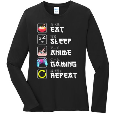 Eat Sleep Anime Gaming Repeat Japan Kawaii Manga Anime Gifts Ladies Long Sleeve Shirt