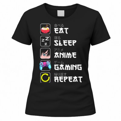 Eat Sleep Anime Gaming Repeat Japan Kawaii Manga Anime Gifts Women's T-Shirt