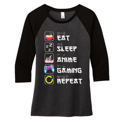 Eat Sleep Anime Gaming Repeat Japan Kawaii Manga Anime Gifts Women's Tri-Blend 3/4-Sleeve Raglan Shirt