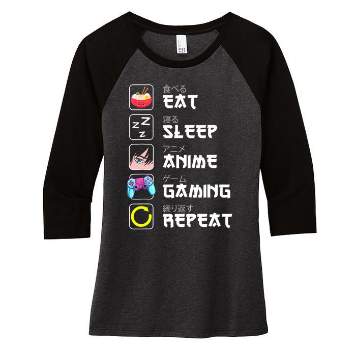 Eat Sleep Anime Gaming Repeat Japan Kawaii Manga Anime Gifts Women's Tri-Blend 3/4-Sleeve Raglan Shirt