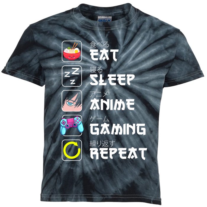 Eat Sleep Anime Gaming Repeat Japan Kawaii Manga Anime Gifts Kids Tie-Dye T-Shirt