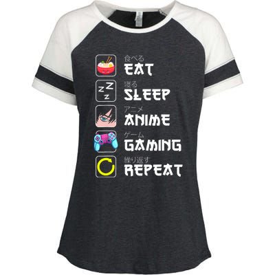 Eat Sleep Anime Gaming Repeat Japan Kawaii Manga Anime Gifts Enza Ladies Jersey Colorblock Tee