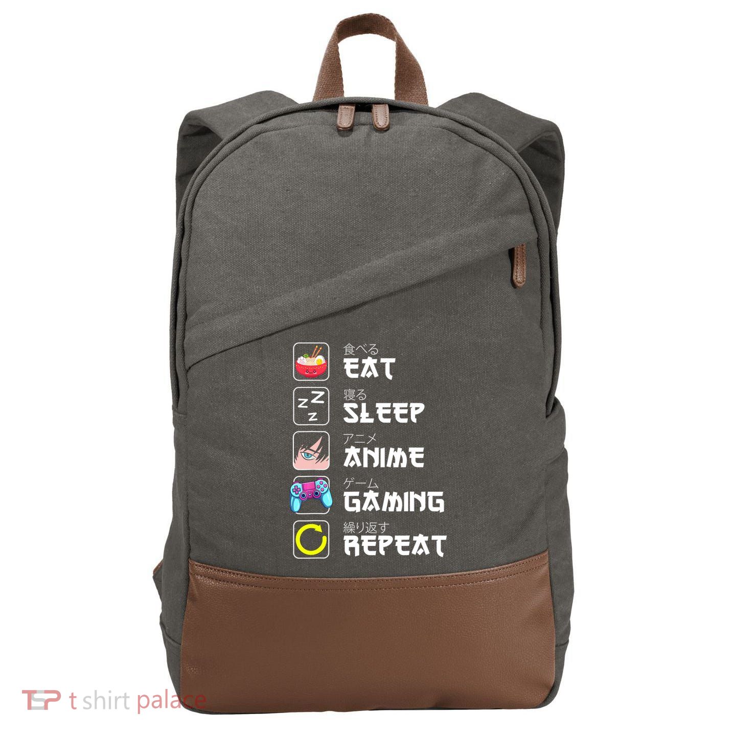 Eat Sleep Anime Gaming Repeat Japan Kawaii Manga Anime Gifts Cotton Canvas Backpack