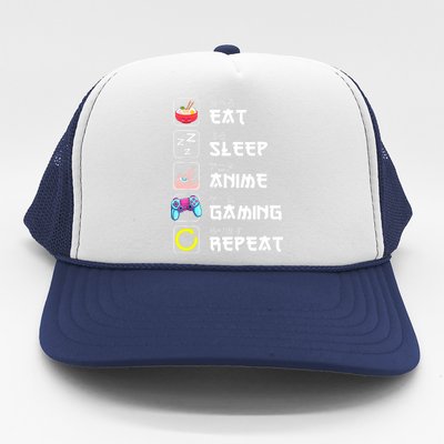 Eat Sleep Anime Gaming Repeat Japan Kawaii Manga Anime Gifts Trucker Hat