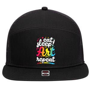 Eat Sleep Art Repeat Funny Artist Creative Gift Boy 7 Panel Mesh Trucker Snapback Hat