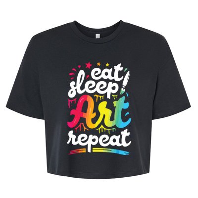 Eat Sleep Art Repeat Funny Artist Creative Gift Boy Bella+Canvas Jersey Crop Tee