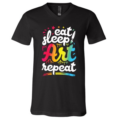 Eat Sleep Art Repeat Funny Artist Creative Gift Boy V-Neck T-Shirt