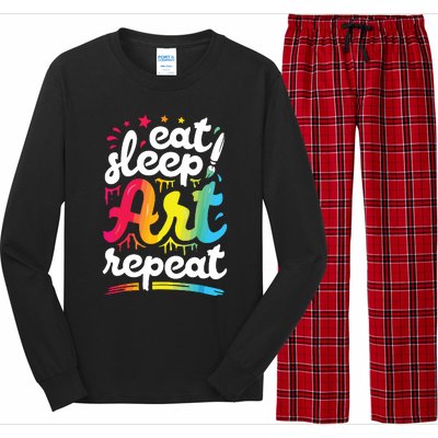 Eat Sleep Art Repeat Funny Artist Creative Gift Boy Long Sleeve Pajama Set