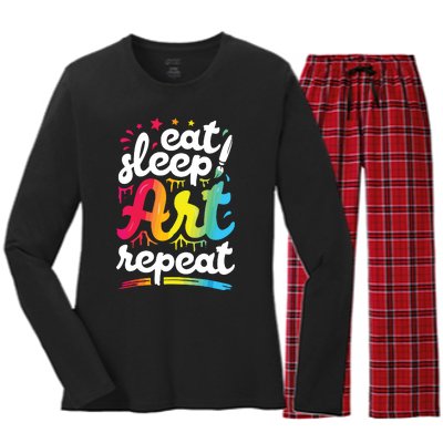 Eat Sleep Art Repeat Funny Artist Creative Gift Boy Women's Long Sleeve Flannel Pajama Set 