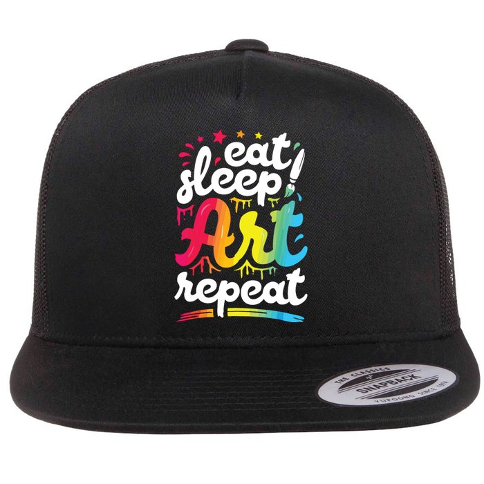 Eat Sleep Art Repeat Funny Artist Creative Gift Boy Flat Bill Trucker Hat