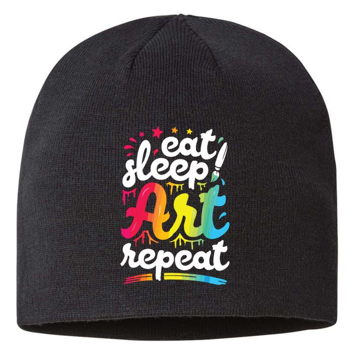 Eat Sleep Art Repeat Funny Artist Creative Gift Boy Sustainable Beanie