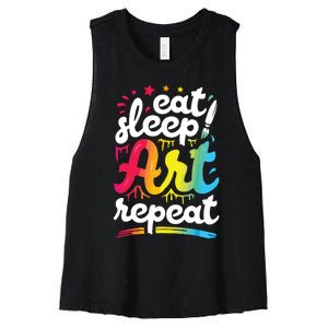 Eat Sleep Art Repeat Funny Artist Creative Gift Boy Women's Racerback Cropped Tank