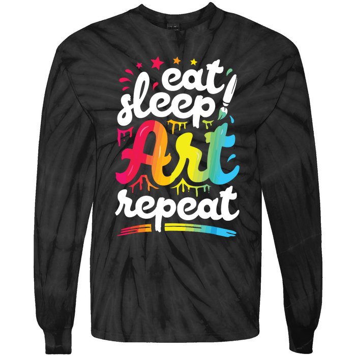 Eat Sleep Art Repeat Funny Artist Creative Gift Boy Tie-Dye Long Sleeve Shirt