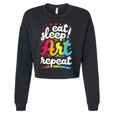 Eat Sleep Art Repeat Funny Artist Creative Gift Boy Cropped Pullover Crew