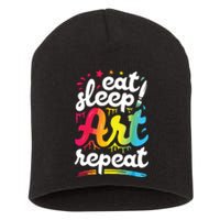 Eat Sleep Art Repeat Funny Artist Creative Gift Boy Short Acrylic Beanie