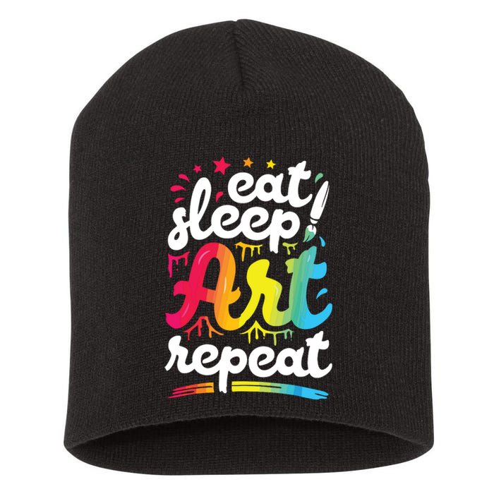 Eat Sleep Art Repeat Funny Artist Creative Gift Boy Short Acrylic Beanie