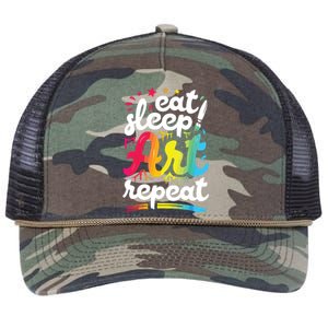 Eat Sleep Art Repeat Funny Artist Creative Gift Boy Retro Rope Trucker Hat Cap