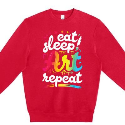 Eat Sleep Art Repeat Funny Artist Creative Gift Boy Premium Crewneck Sweatshirt