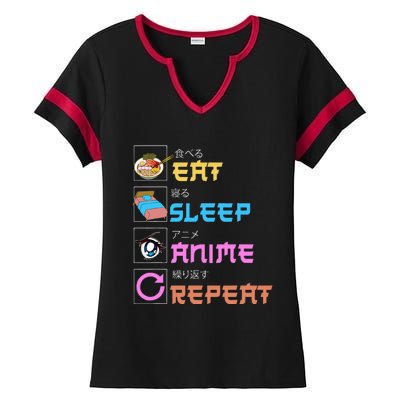 Eat Sleep Anime Repeat Anime Manga Ladies Halftime Notch Neck Tee