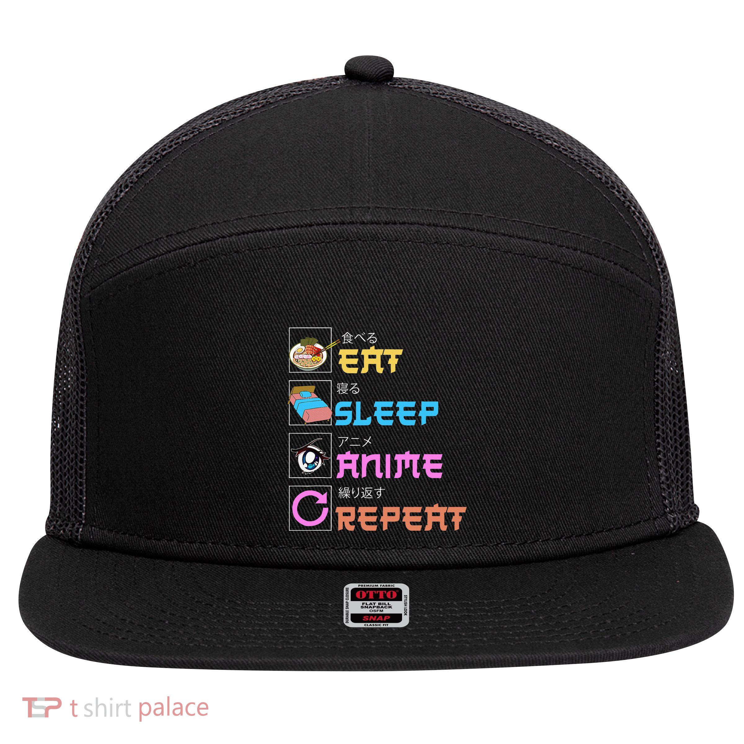 Eat Sleep Anime Repeat Anime Manga 7 Panel Mesh Trucker Snapback Hat