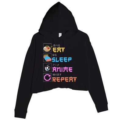 Eat Sleep Anime Repeat Anime Manga Crop Fleece Hoodie