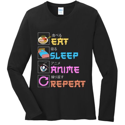 Eat Sleep Anime Repeat Anime Manga Ladies Long Sleeve Shirt