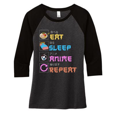 Eat Sleep Anime Repeat Anime Manga Women's Tri-Blend 3/4-Sleeve Raglan Shirt