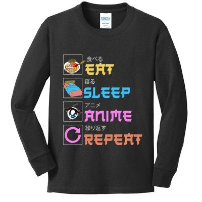 Eat Sleep Anime Repeat Anime Manga Kids Long Sleeve Shirt
