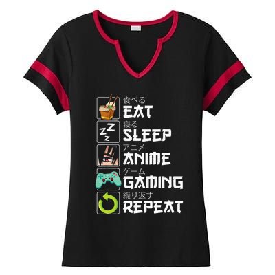 Eat Sleep Anime Gaming Repeat Kawaii Otaku Anime Manga Ladies Halftime Notch Neck Tee