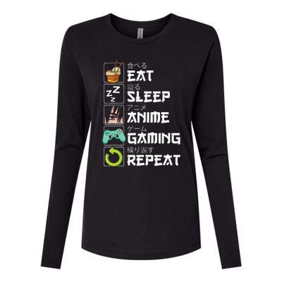 Eat Sleep Anime Gaming Repeat Kawaii Otaku Anime Manga Womens Cotton Relaxed Long Sleeve T-Shirt