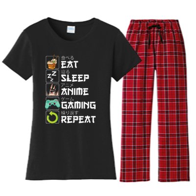 Eat Sleep Anime Gaming Repeat Kawaii Otaku Anime Manga Women's Flannel Pajama Set