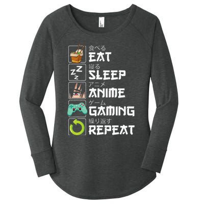 Eat Sleep Anime Gaming Repeat Kawaii Otaku Anime Manga Women's Perfect Tri Tunic Long Sleeve Shirt