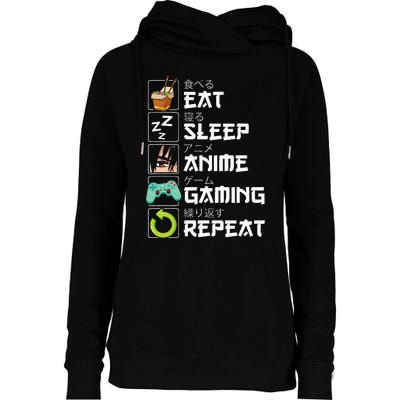 Eat Sleep Anime Gaming Repeat Kawaii Otaku Anime Manga Womens Funnel Neck Pullover Hood