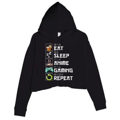 Eat Sleep Anime Gaming Repeat Kawaii Otaku Anime Manga Crop Fleece Hoodie