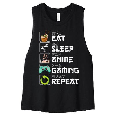 Eat Sleep Anime Gaming Repeat Kawaii Otaku Anime Manga Women's Racerback Cropped Tank