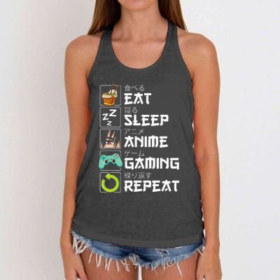 Eat Sleep Anime Gaming Repeat Kawaii Otaku Anime Manga Women's Knotted Racerback Tank