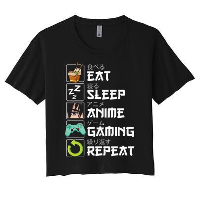 Eat Sleep Anime Gaming Repeat Kawaii Otaku Anime Manga Women's Crop Top Tee