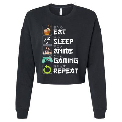 Eat Sleep Anime Gaming Repeat Kawaii Otaku Anime Manga Cropped Pullover Crew