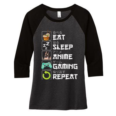 Eat Sleep Anime Gaming Repeat Kawaii Otaku Anime Manga Women's Tri-Blend 3/4-Sleeve Raglan Shirt