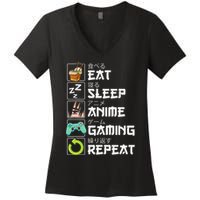 Eat Sleep Anime Gaming Repeat Kawaii Otaku Anime Manga Women's V-Neck T-Shirt