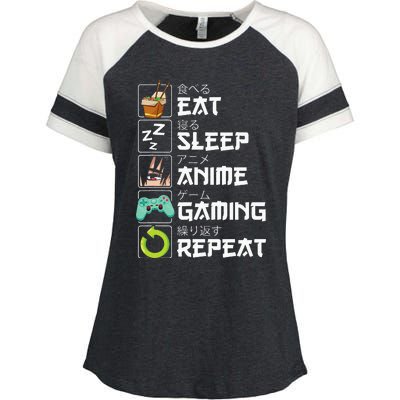 Eat Sleep Anime Gaming Repeat Kawaii Otaku Anime Manga Enza Ladies Jersey Colorblock Tee