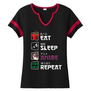 Eat Sleep Anime Repeat Ladies Halftime Notch Neck Tee