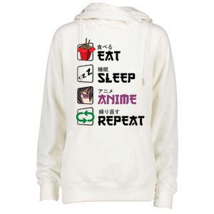 Eat Sleep Anime Repeat Womens Funnel Neck Pullover Hood