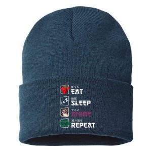 Eat Sleep Anime Repeat Sustainable Knit Beanie