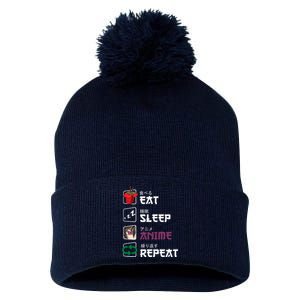 Eat Sleep Anime Repeat Pom Pom 12in Knit Beanie