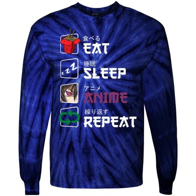 Eat Sleep Anime Repeat Tie-Dye Long Sleeve Shirt