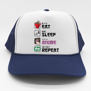 Eat Sleep Anime Repeat Trucker Hat